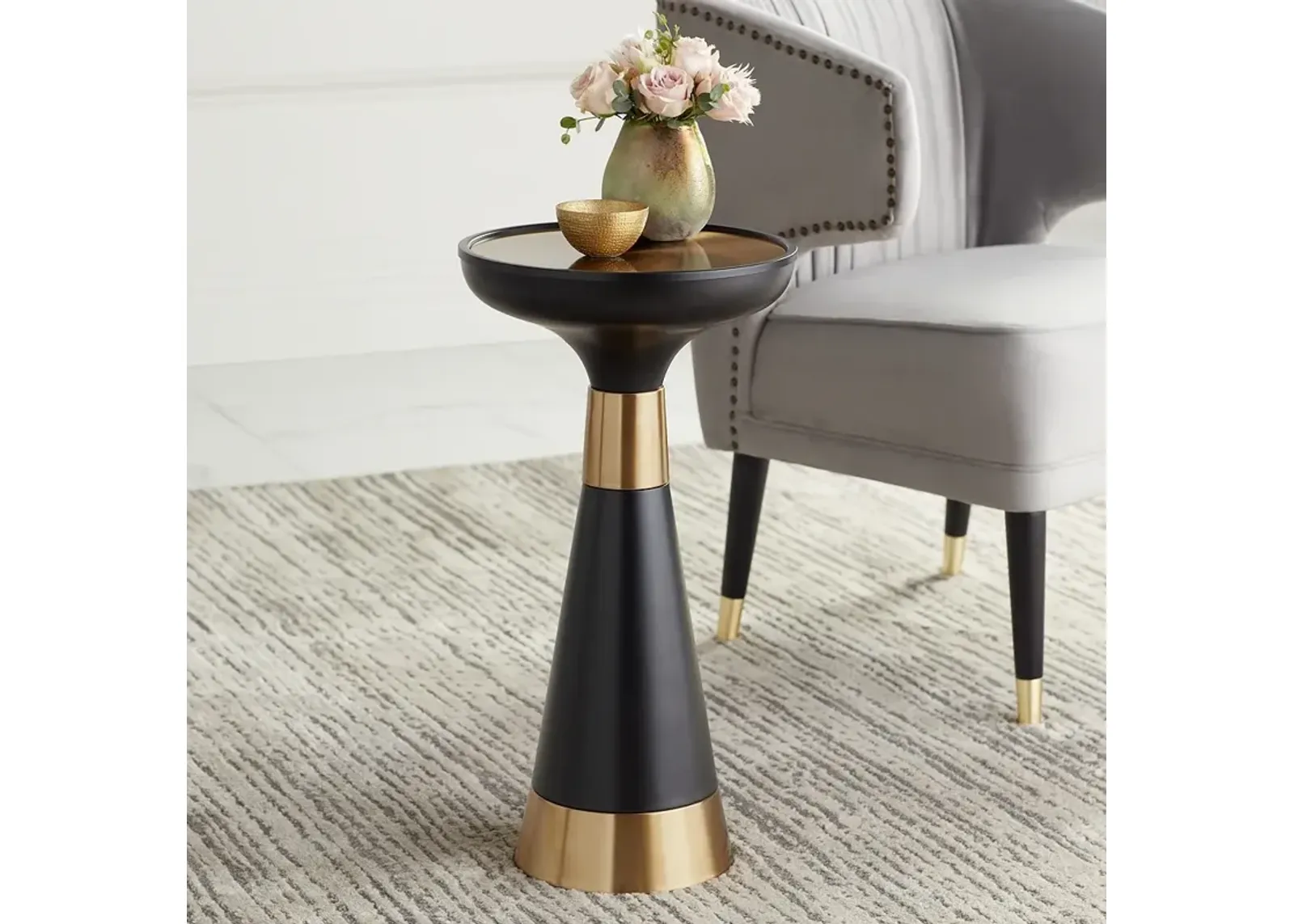 Roxanne 13" Wide Black and Gold Metal Round Side Table