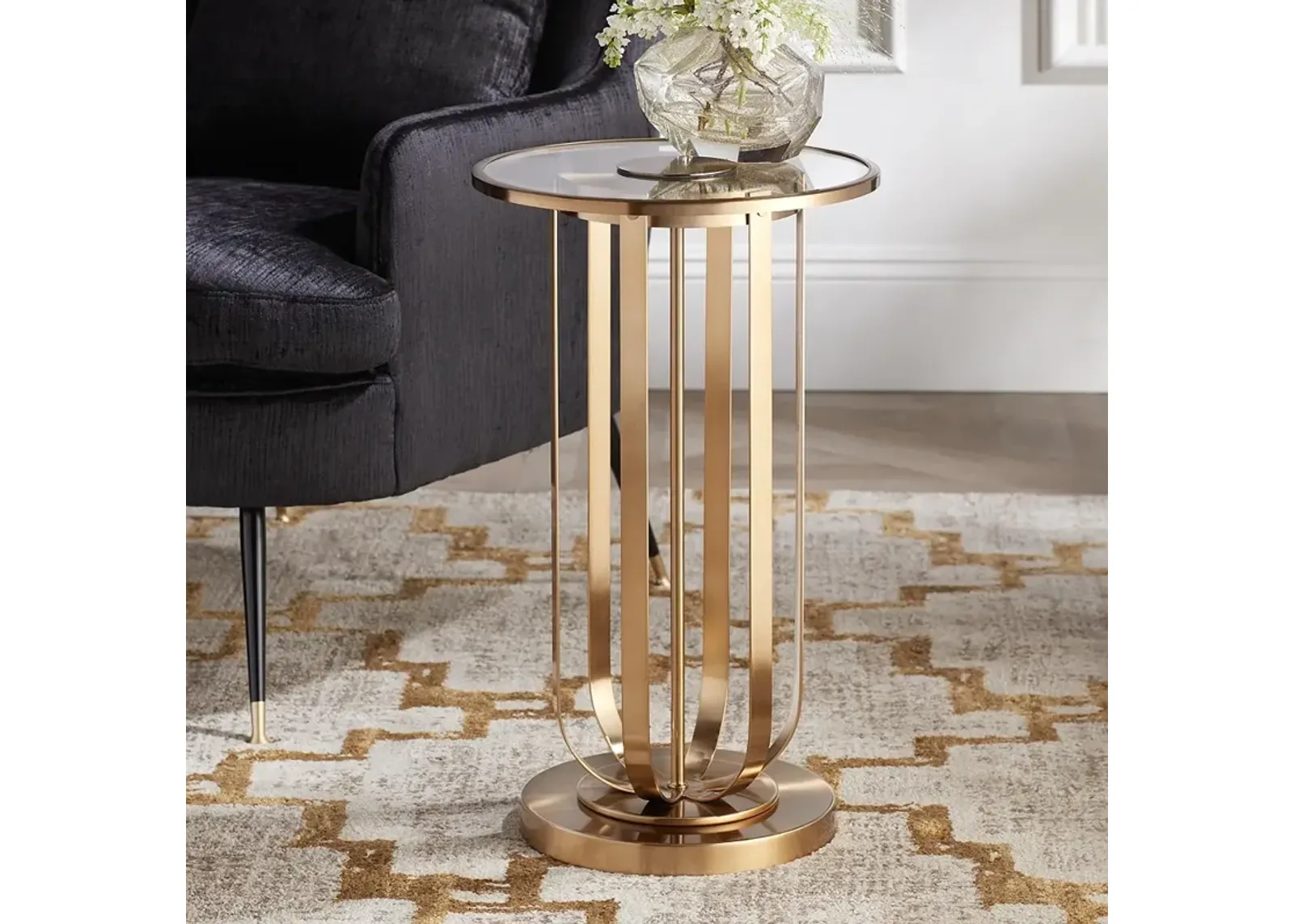 Blaine 14" Wide Gold Metal and Glass Accent Table