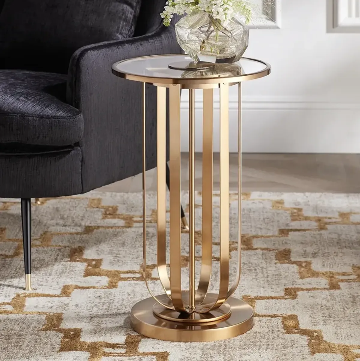 Blaine 14" Wide Gold Metal and Glass Accent Table