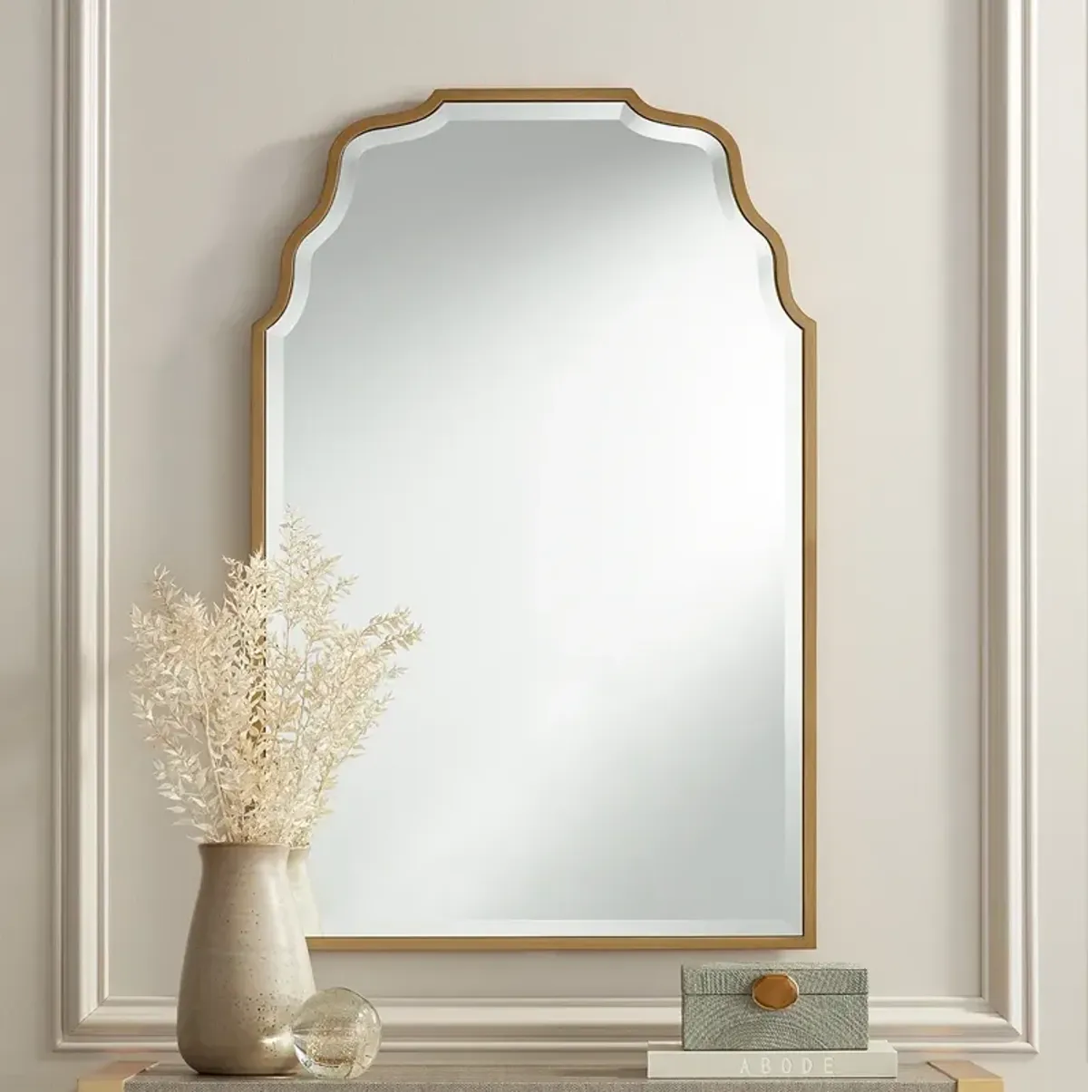 Antique Gold 40" x 26" Waved Arch Tall Traditional Wall Mirror