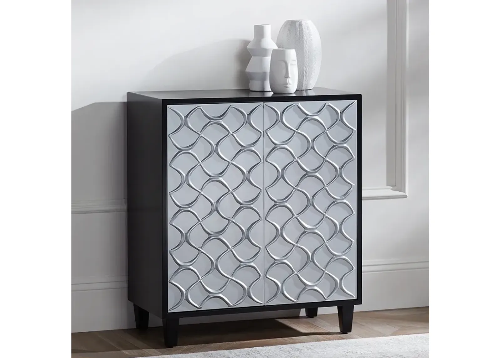 Studio 55D Firenze 30 1/2" Wide Black and Silver Accent Cabinet