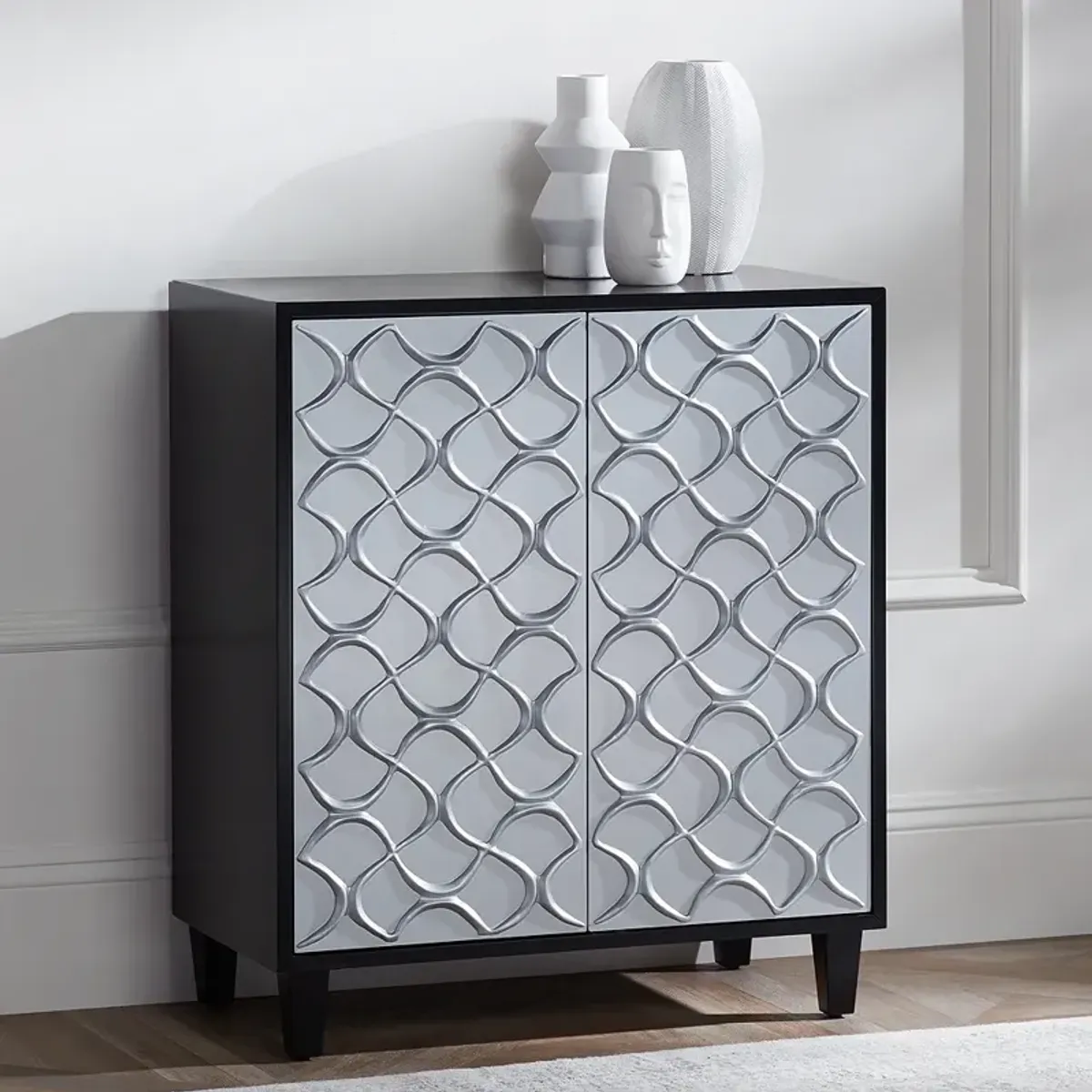 Studio 55D Firenze 30 1/2" Wide Black and Silver Accent Cabinet