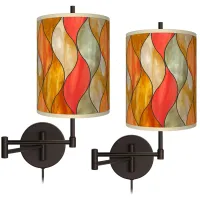 Flame Mosaic Tessa Bronze Plug-In Swing Arm Wall Lamps Set of 2