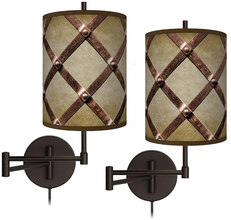 Metal Weave Tessa Bronze Swing Arm Wall Lamps Set of 2