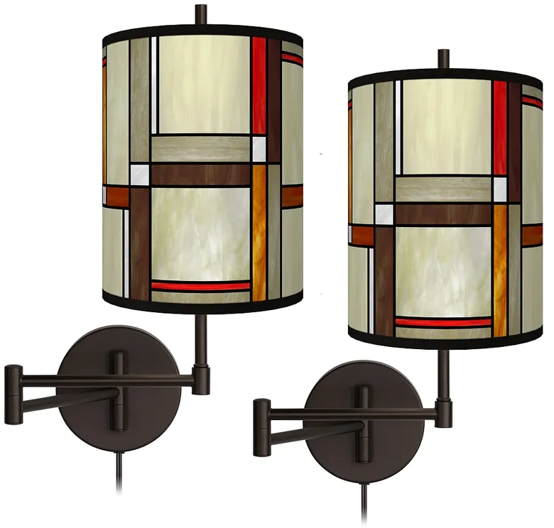 Modern Squares Tessa Bronze Swing Arm Wall Lamps Set of 2