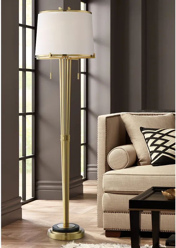Possini Euro Palisade 64" Luxe Satin Brass and Marble Floor Lamp