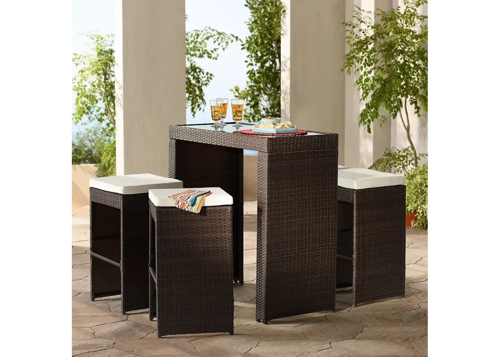 Port Henry Brown Rattan Outdoor Bar Table and Chair Set