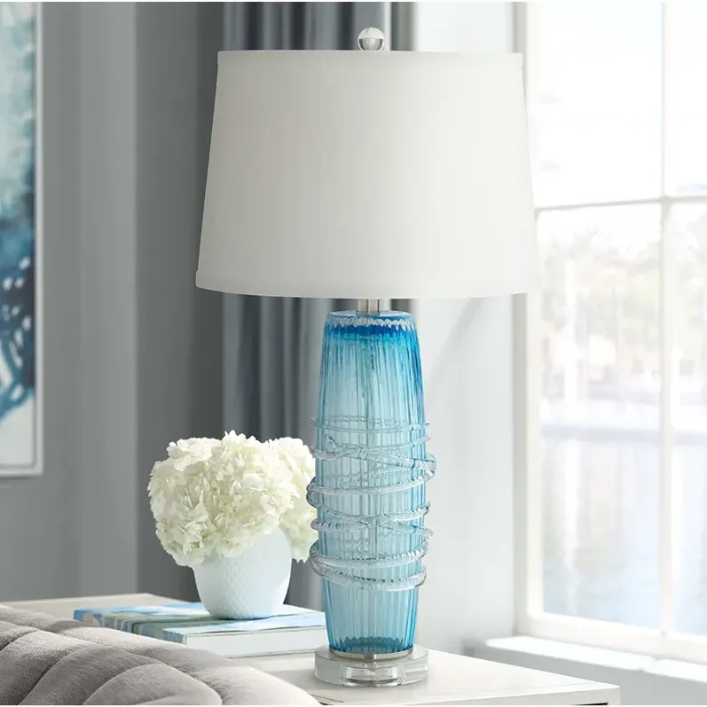 Pacific Coast Lighting Artic Blue Sea Handcrafted Modern Glass Table Lamp