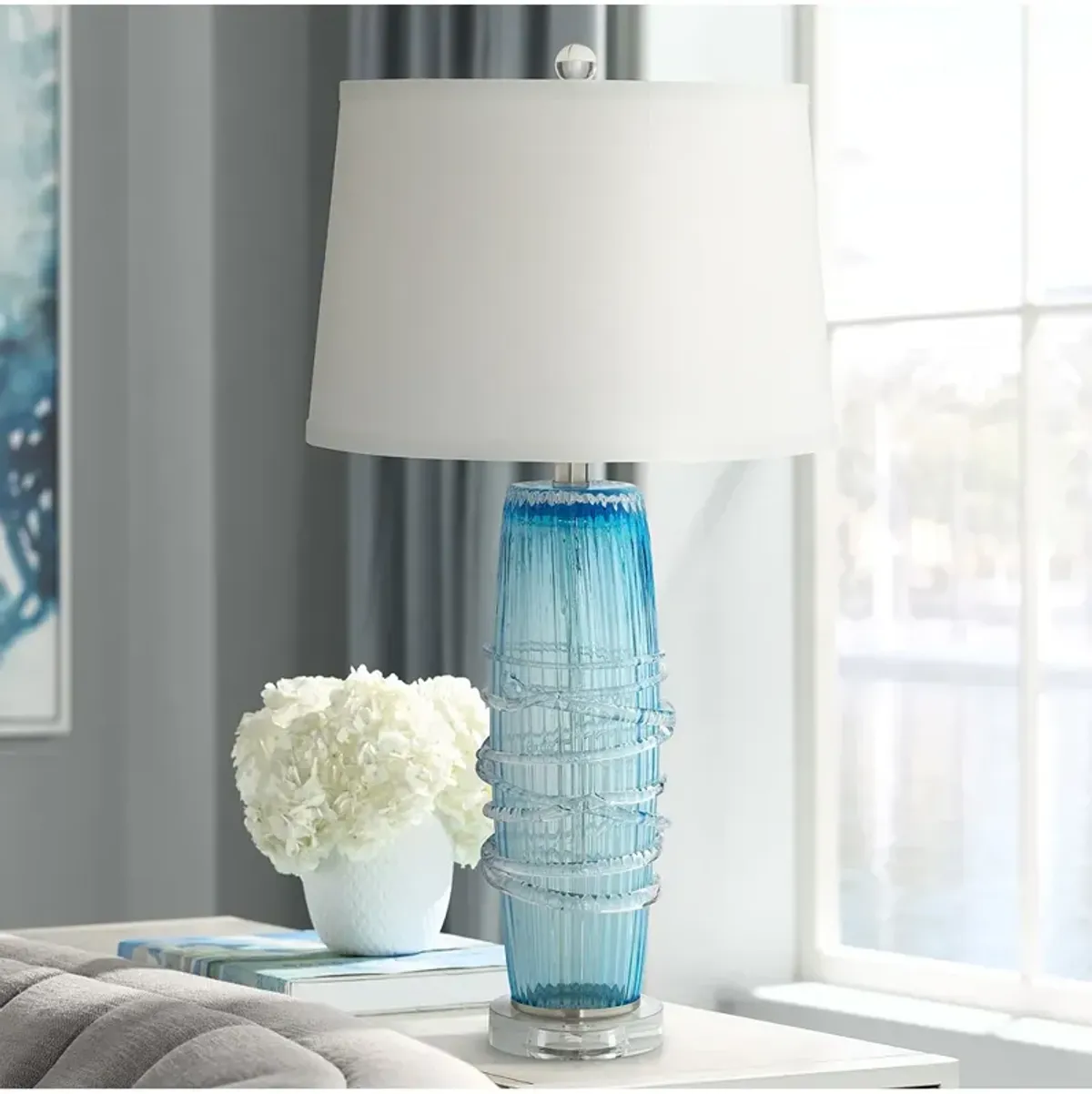 Pacific Coast Lighting Artic Blue Sea Handcrafted Modern Glass Table Lamp