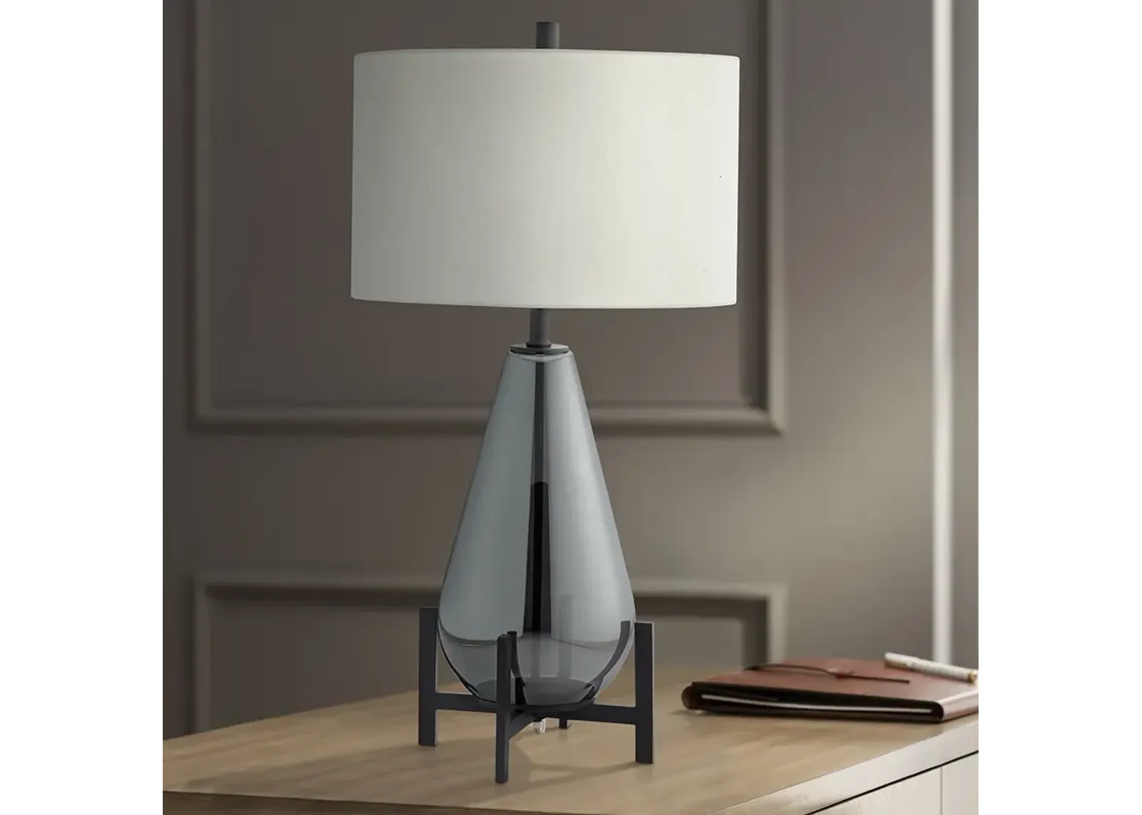 Possini Euro Rodin 32 1/4' Grey Glass Modern Table Lamp on Stand