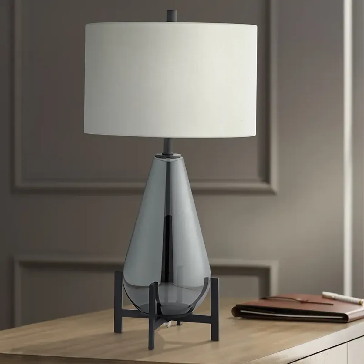 Possini Euro Rodin 32 1/4' Grey Glass Modern Table Lamp on Stand