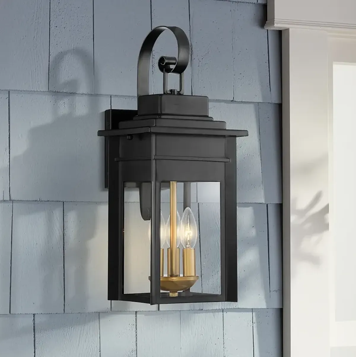 Bransford 19" High Black-Brass Outdoor Lantern Wall Light