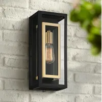 Possini Euro Double Box 15 1/2" Black and Brass Outdoor Wall Light