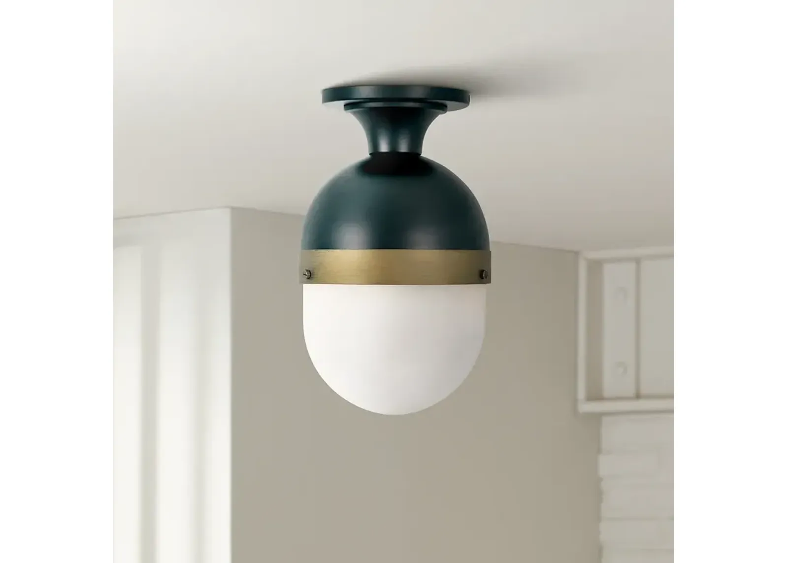 Crystorama Capsule 8" Wide Matte Black and Opal Glass Ceiling Light