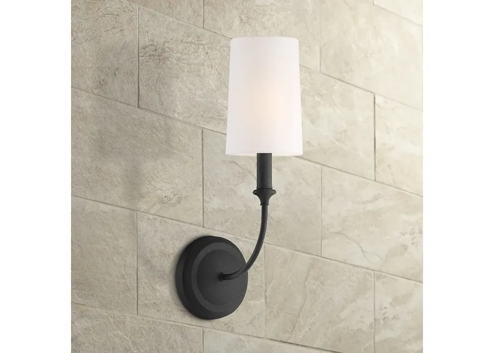 Crystorama Sylvan 15 3/4" Black Finish White Linen Shade Wall Sconce