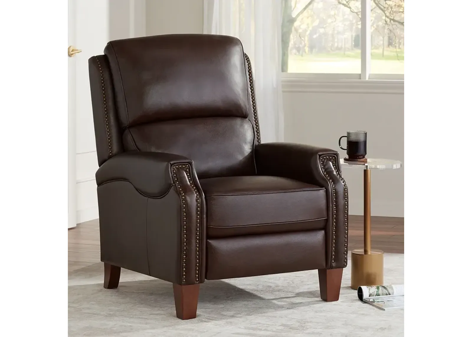 Livorno Chocolate Dark Brown Leather Pushback Recliner