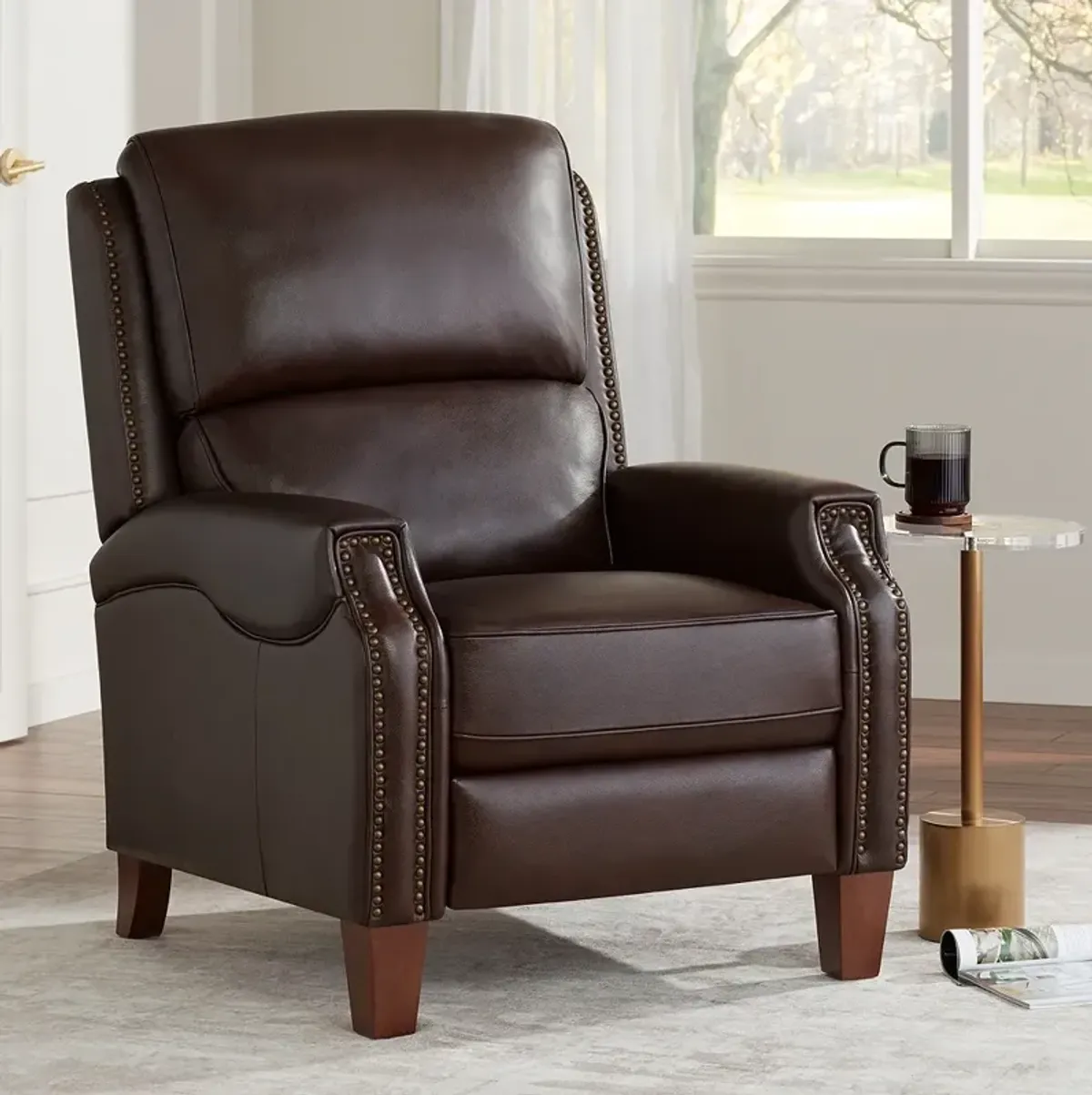 Livorno Chocolate Dark Brown Leather Pushback Recliner