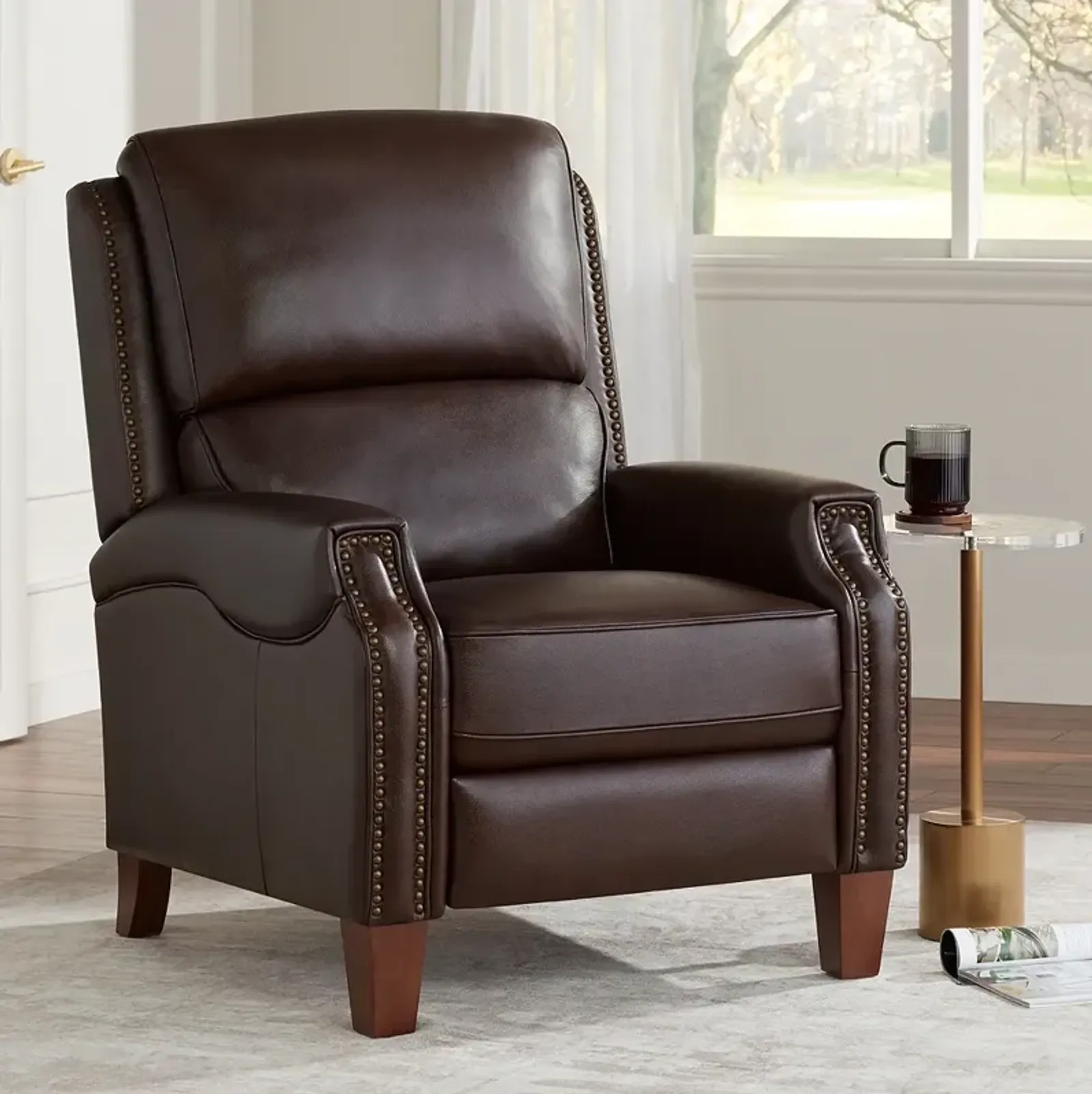 Livorno Chocolate Dark Brown Leather Pushback Recliner