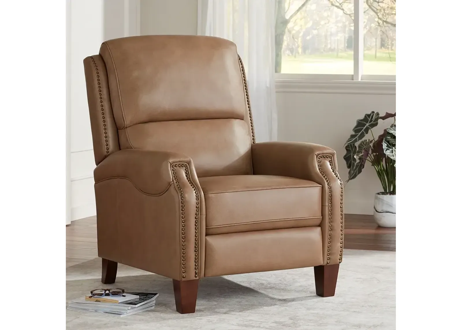 Livorno Saddle Light Brown Leather Pushback Recliner