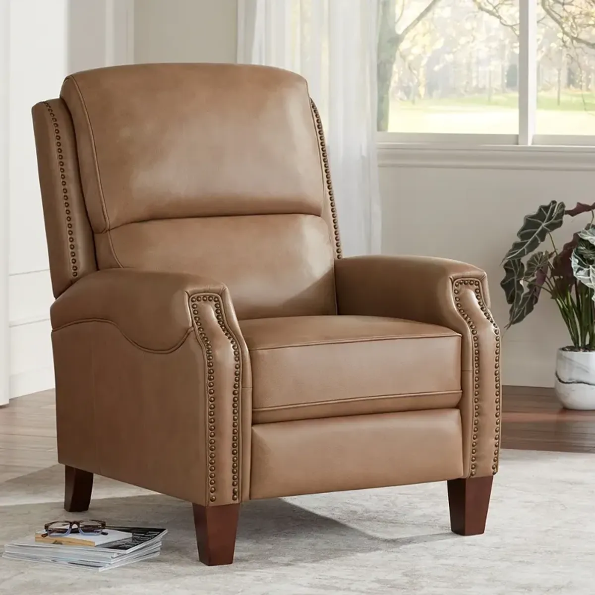 Livorno Saddle Light Brown Leather Pushback Recliner