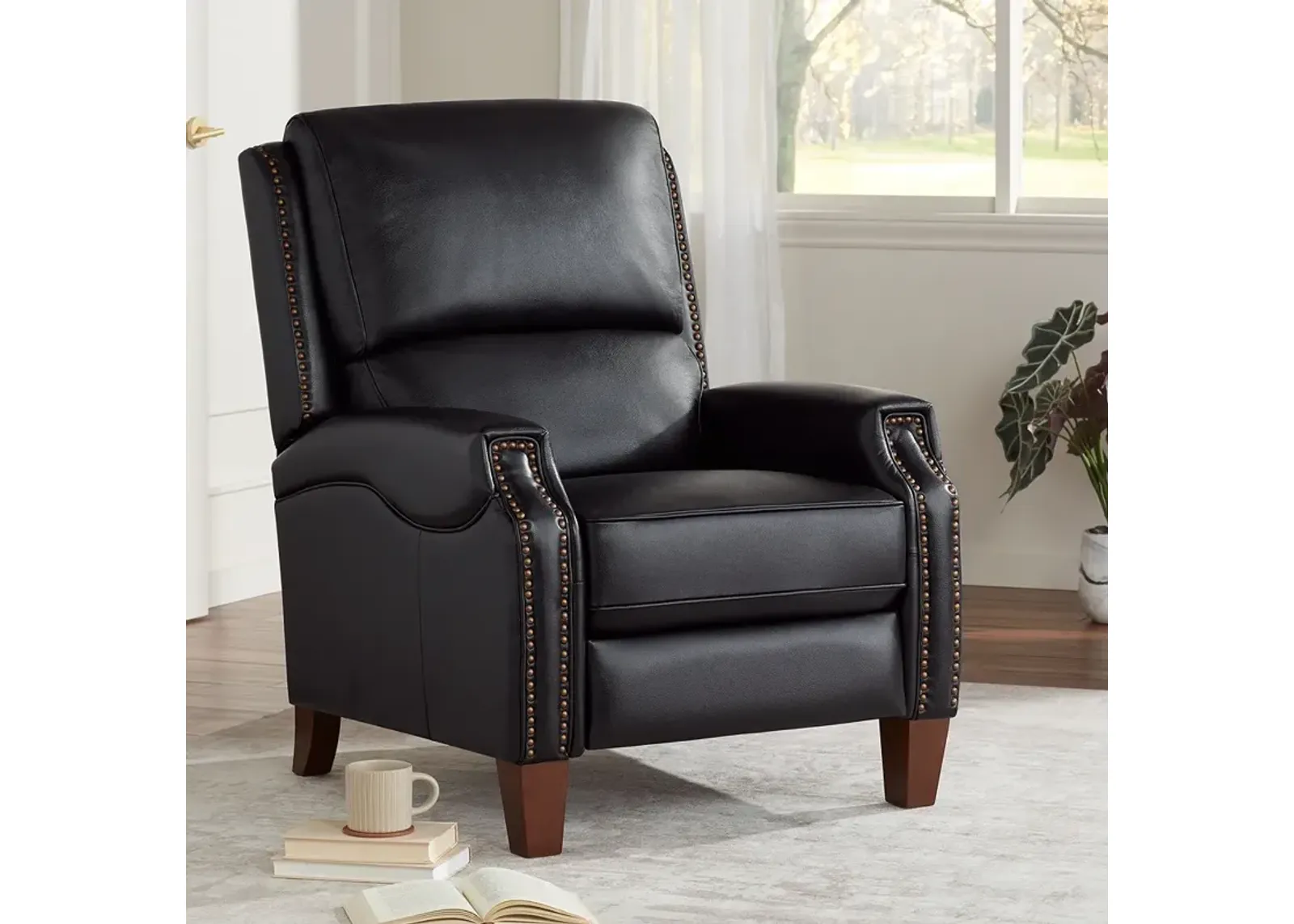 Livorno Chocolate Black Leather Pushback Recliner