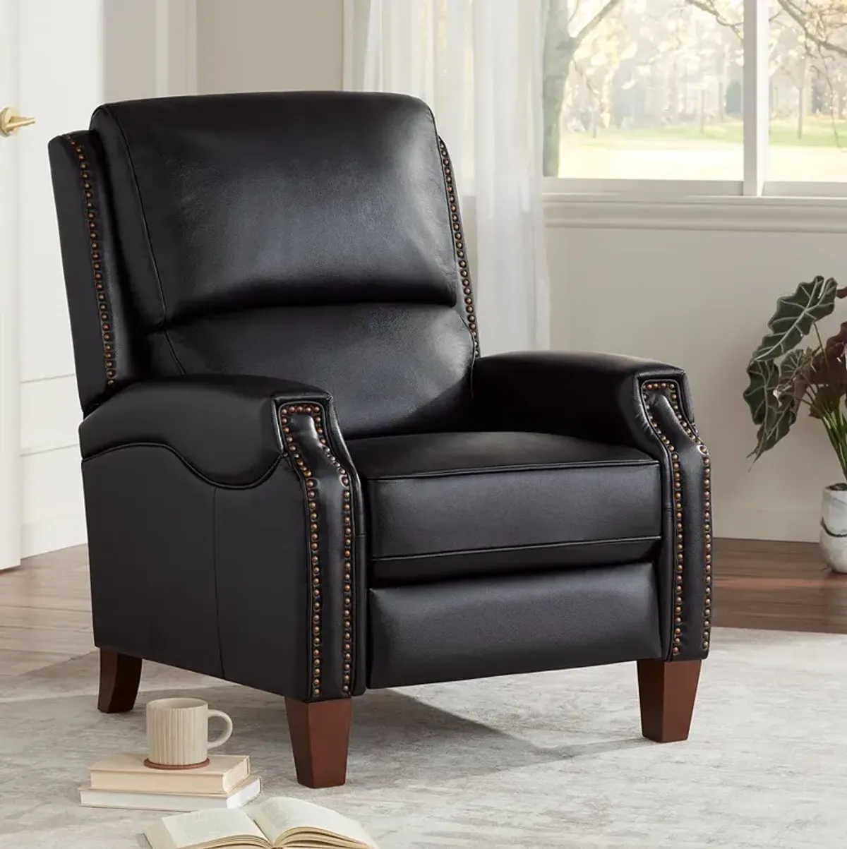 Livorno Chocolate Black Leather Pushback Recliner