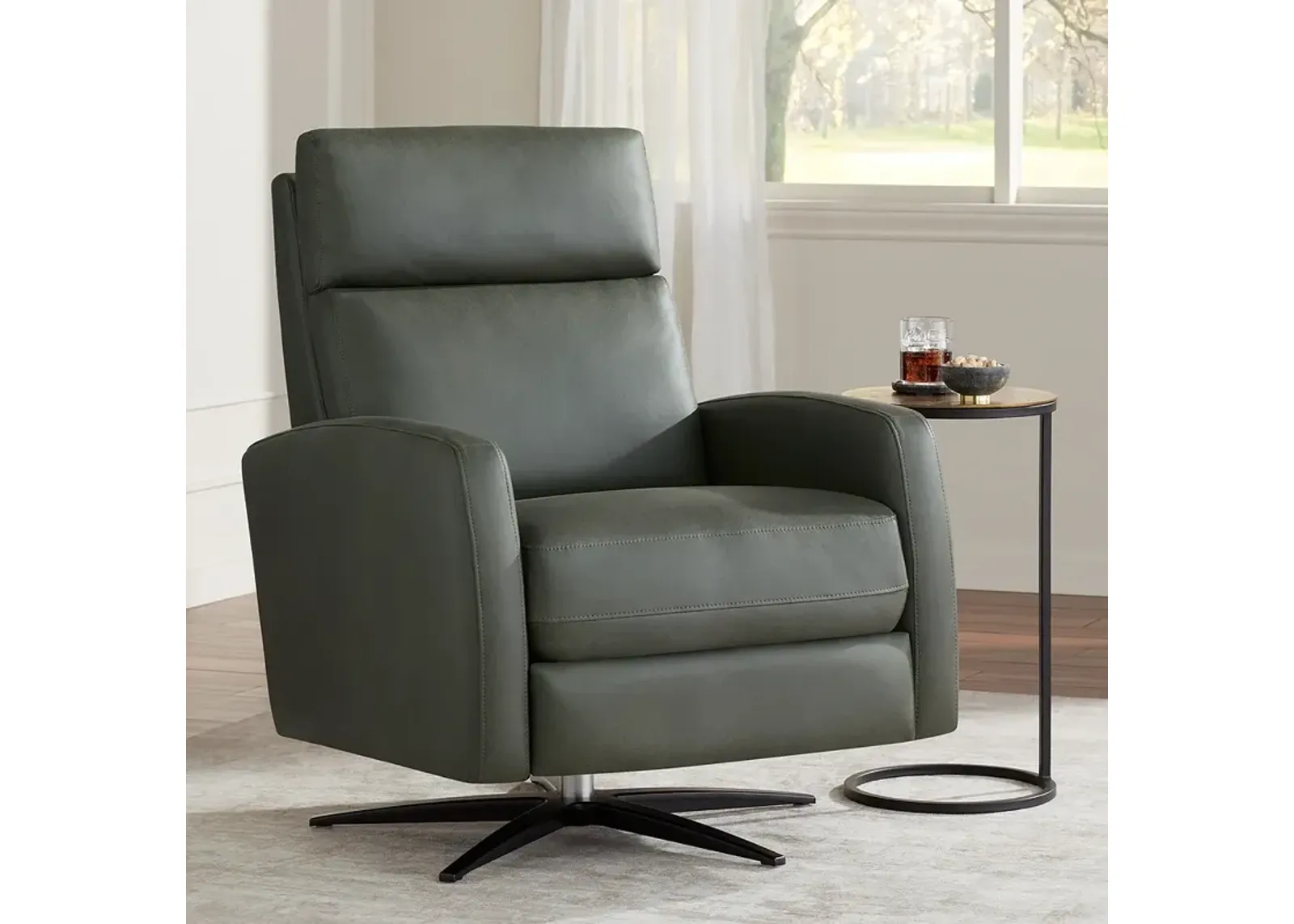 Conan Teramo Olive Faux Leather Pedestal Recliner