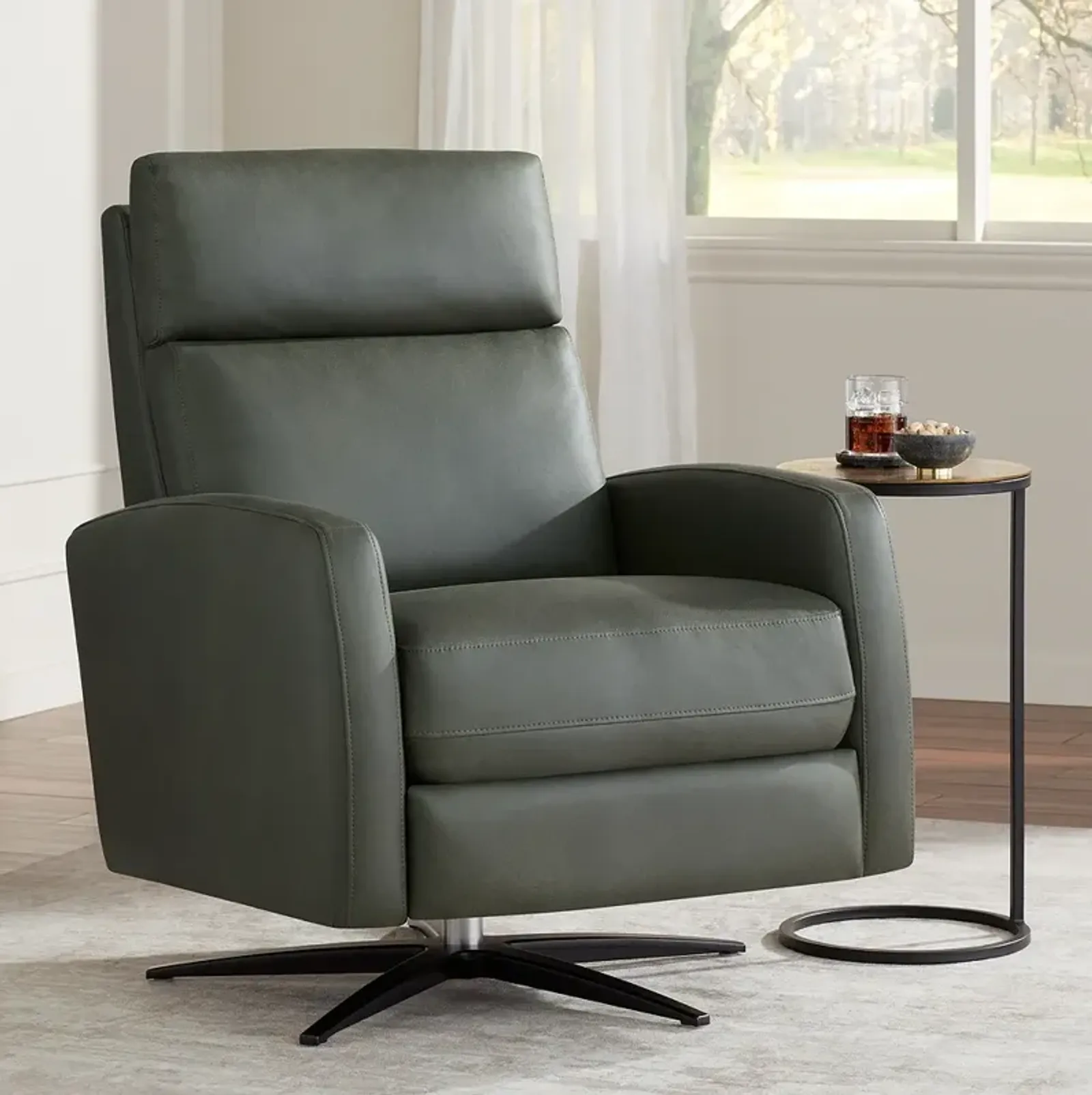 Conan Teramo Olive Faux Leather Pedestal Recliner