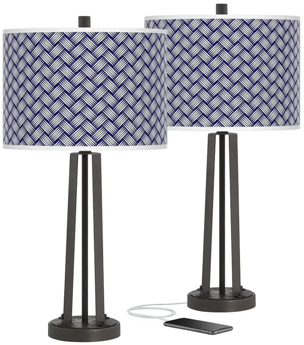 Color Weave Susan Dark Bronze USB Table Lamps Set of 2