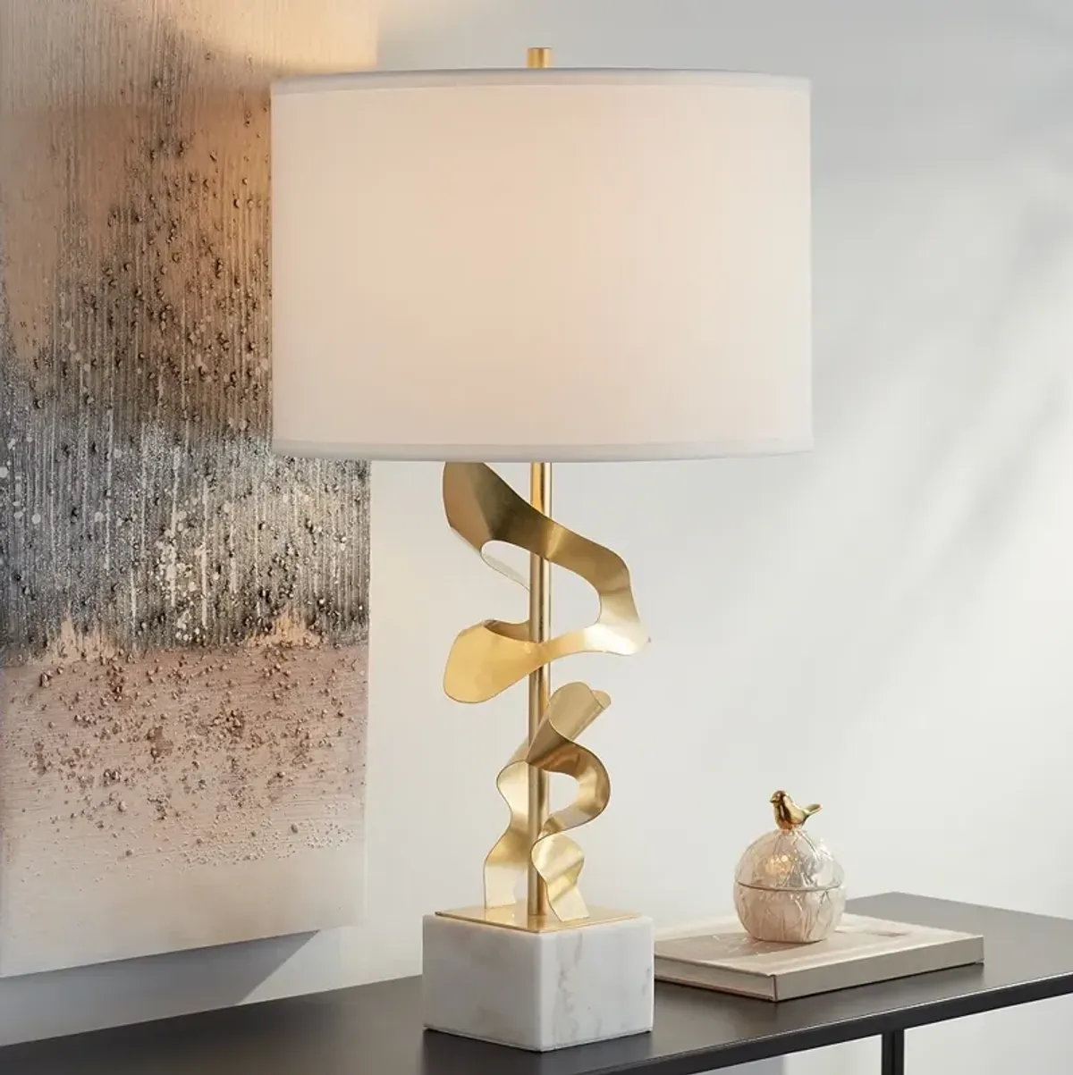 Possini Euro Cleo 28 3/8" Marble Gold Abstract Sculpture Table Lamp