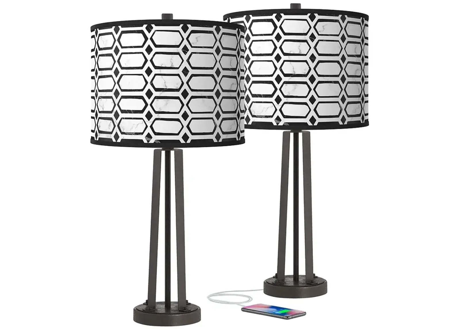 Rhombi Susan Dark Bronze USB Table Lamps Set of 2