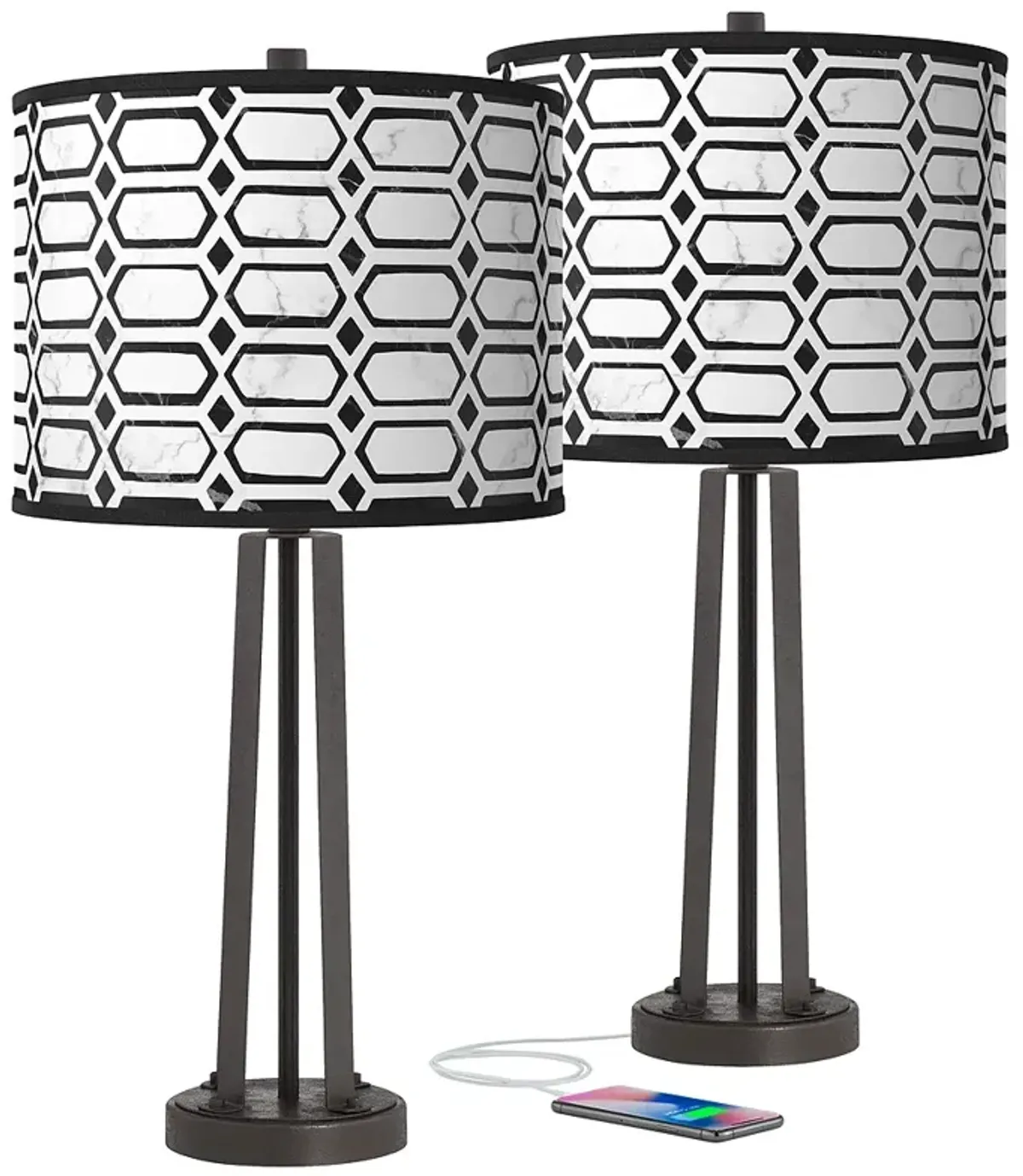 Giclee Glow Susan 25 1/2" Rhombi Shade Dark Bronze USB Lamps Set of 2