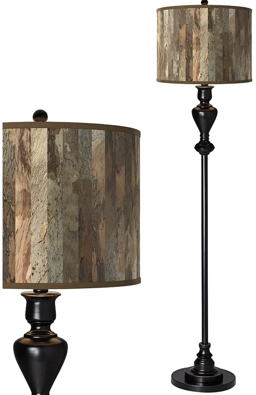 Paper Bark Giclee Glow Black Bronze Floor Lamp