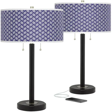Color Weave Arturo Black Bronze USB Table Lamps Set of 2
