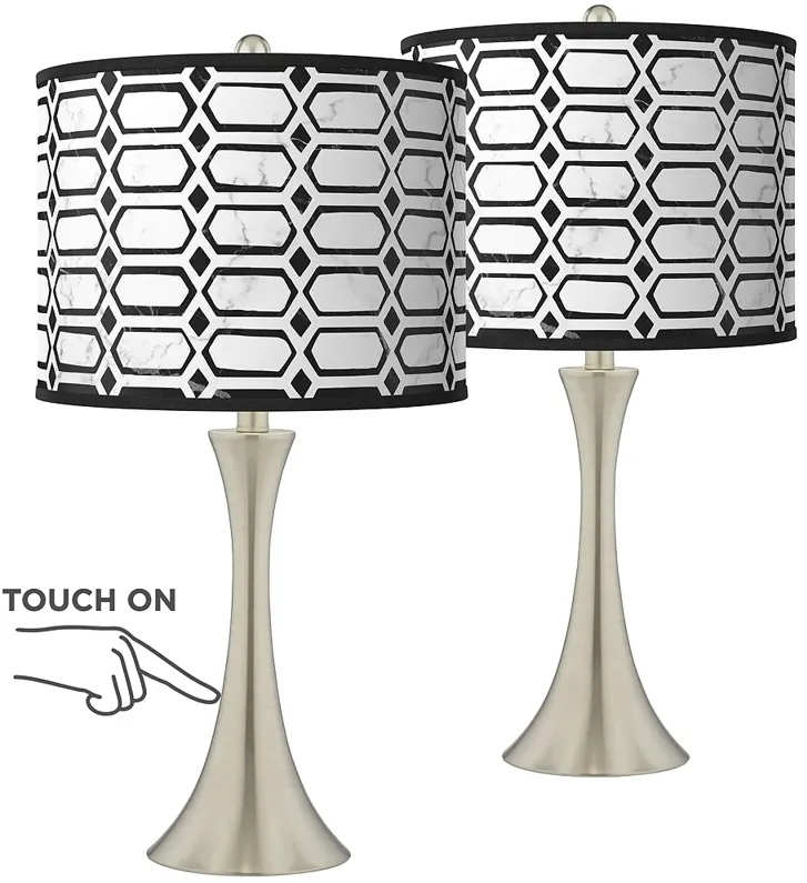 Rhombi Trish Brushed Nickel Touch Table Lamps Set of 2