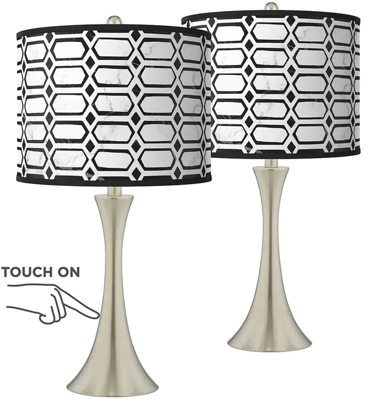 Giclee Glow Trish 24" Rhombi Shade Nickel Touch Table Lamps Set of 2