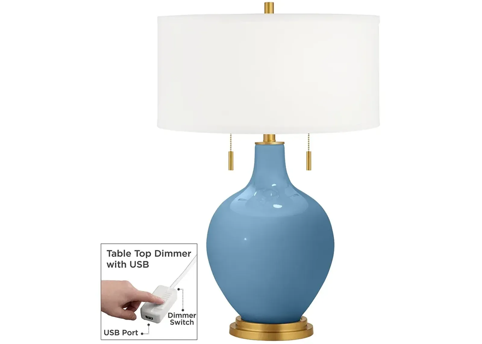 Color Plus Toby Brass 28" Secure Blue Table Lamp with USB Dimmer