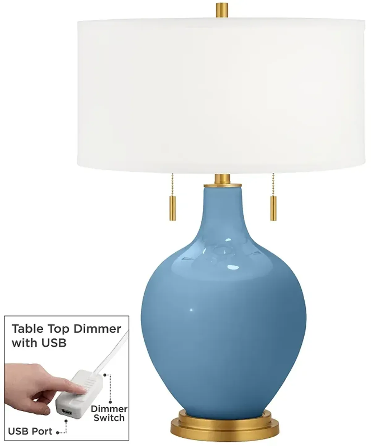 Secure Blue Toby Brass Accents Table Lamp with Dimmer