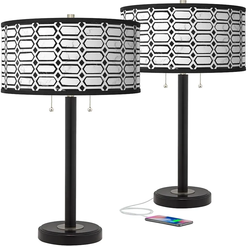 Rhombi Arturo Black Bronze USB Table Lamps Set of 2