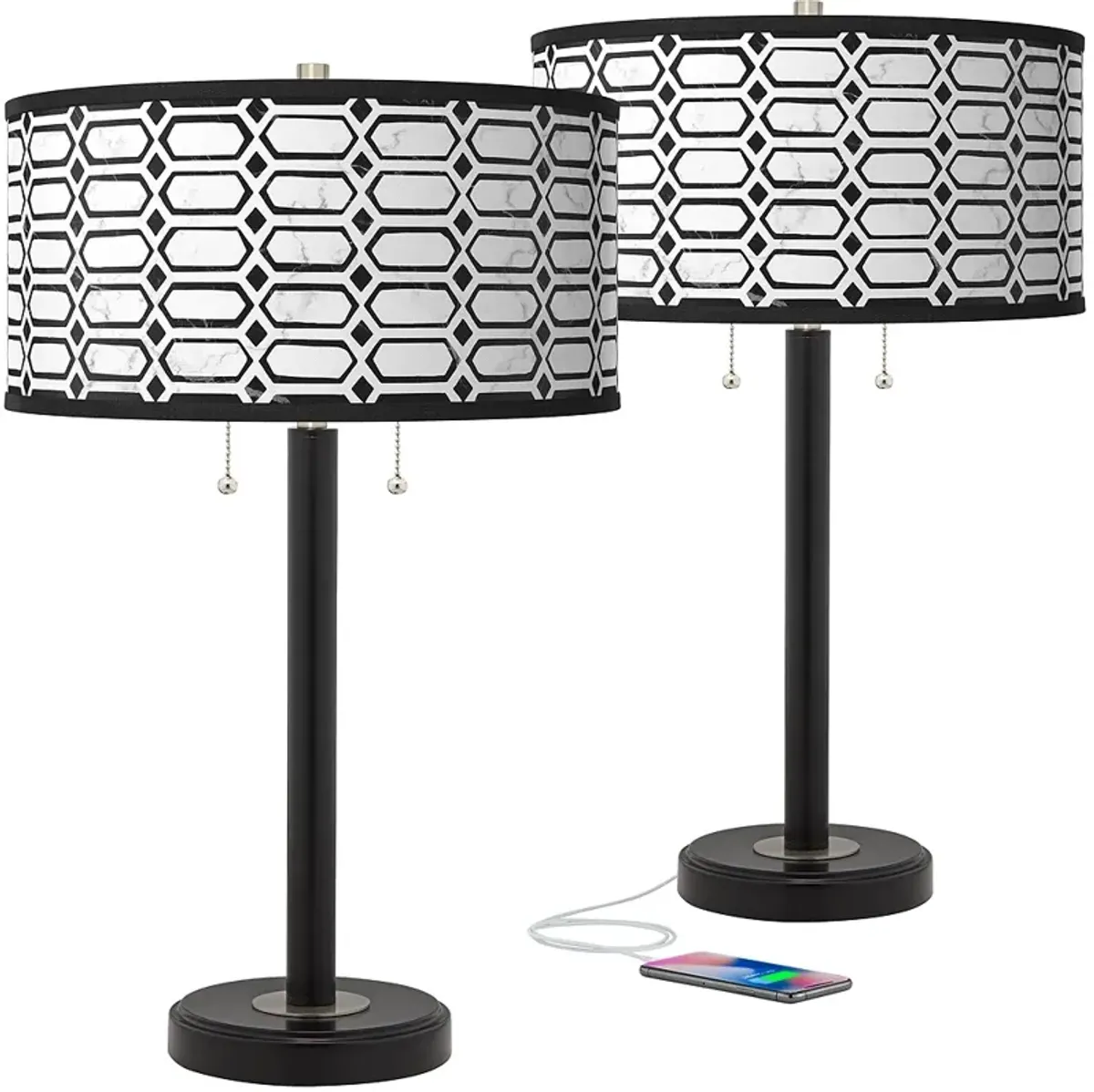 Rhombi Arturo Black Bronze USB Table Lamps Set of 2