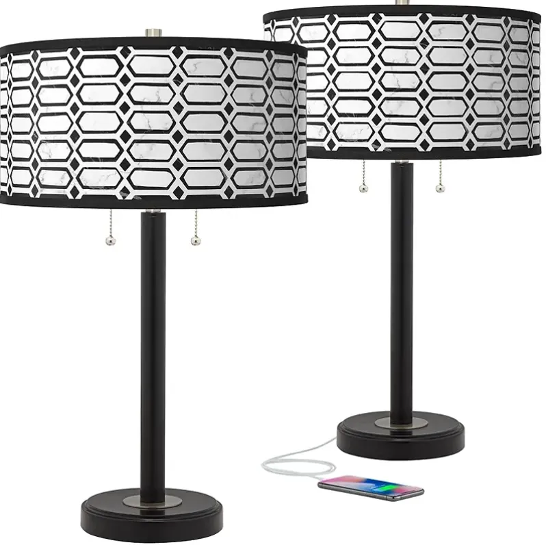 Rhombi Arturo Black Bronze USB Table Lamps Set of 2