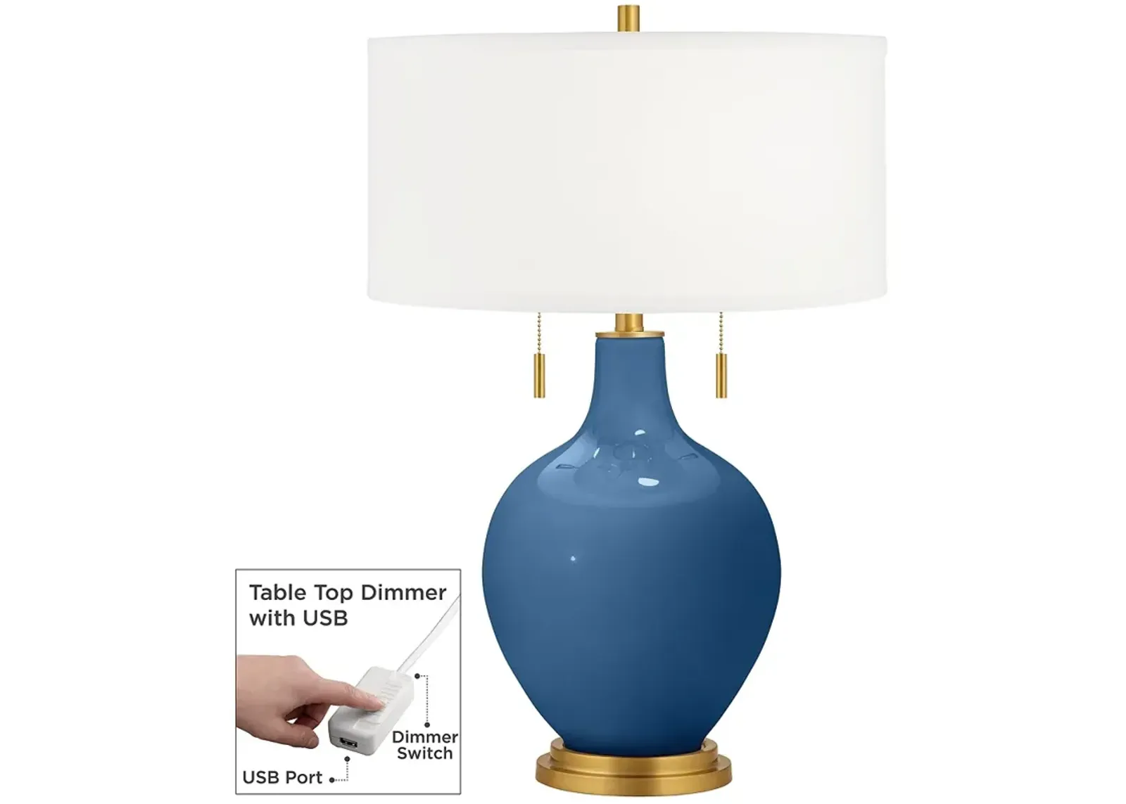 Color Plus Toby Brass 28" High Regatta Blue Table Lamp with USB Dimmer