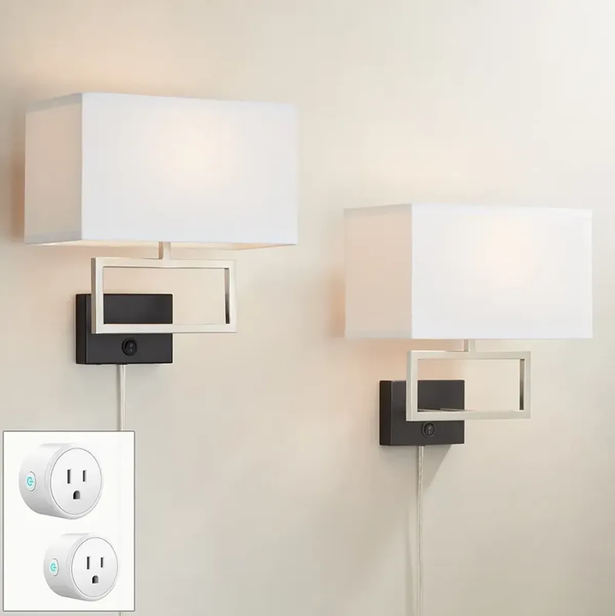 Trixie Nickel Plug-In Wall Lamps Set of 2 w/ Smart Socket