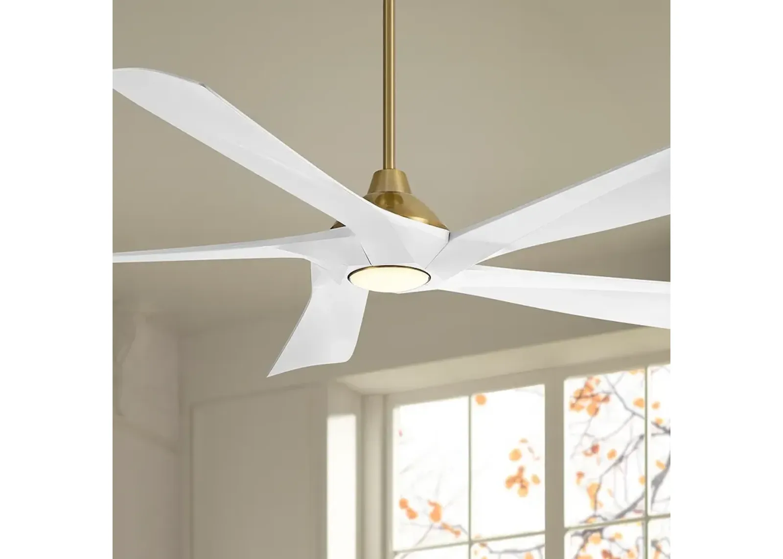 60" Possini Eloquent White and Brass Damp LED Remote Ceiling Fan