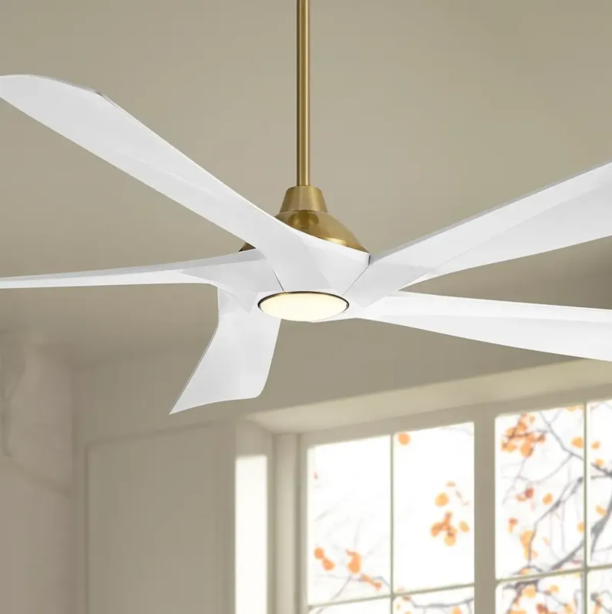 60" Possini Eloquent White and Brass Damp LED Remote Ceiling Fan