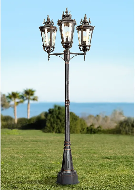 Casa Marseille 100" High Bronze Outdoor 3-Arm Post Light