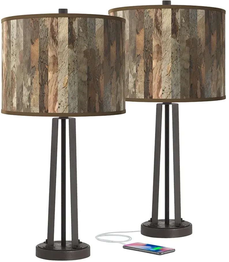 Paper Bark Susan Dark Bronze USB Table Lamps Set of 2