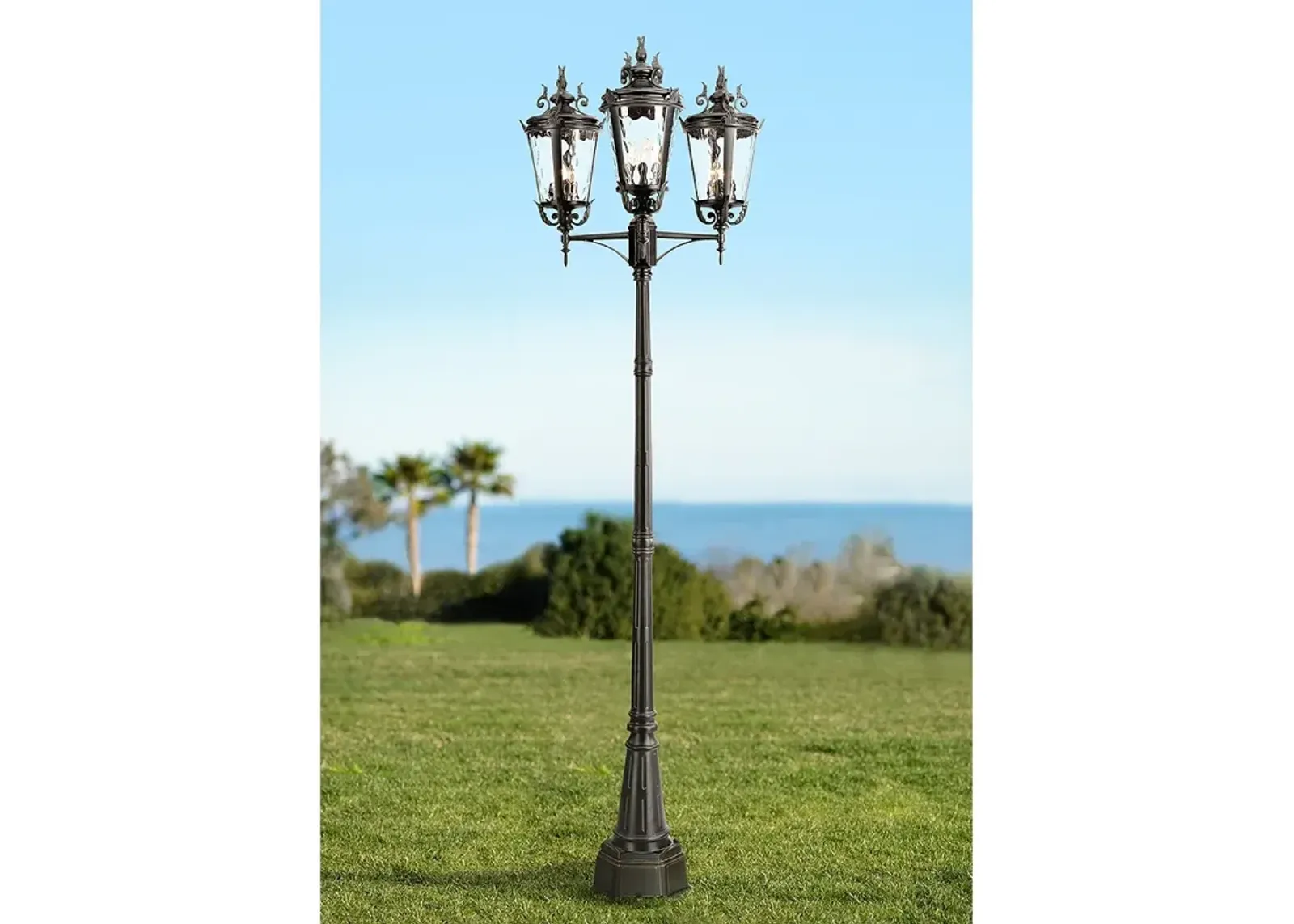 Casa Marseille 100"H Black Outdoor 3-Light Post Light