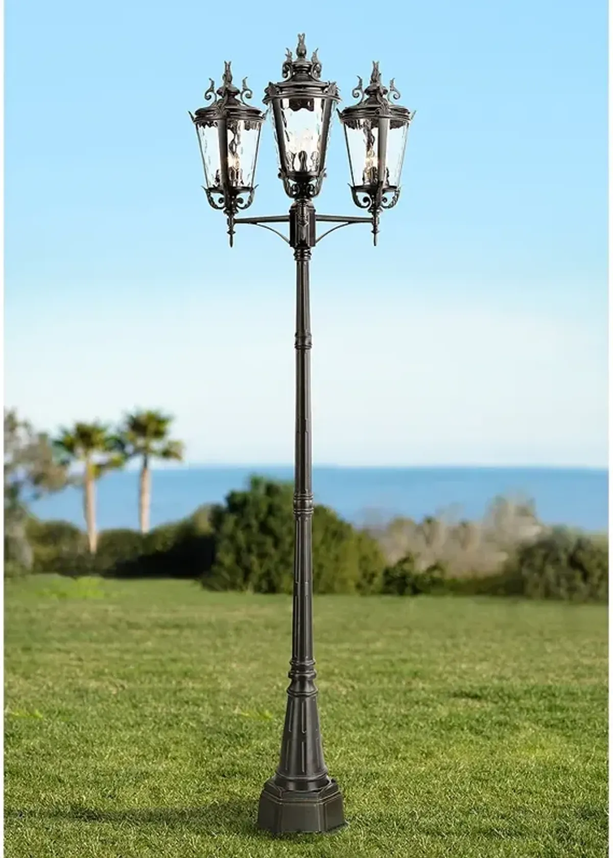 Casa Marseille 100"H Black Outdoor 3-Light Post Light