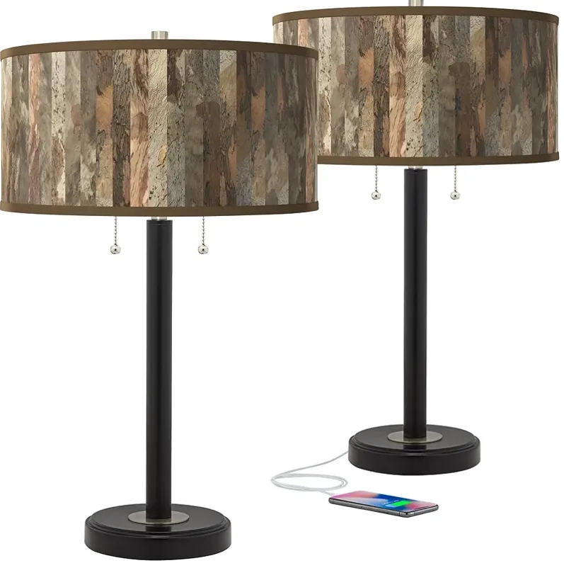 Paper Bark Arturo Black Bronze USB Table Lamps Set of 2